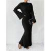 image:imageGORGLITTER Womens Bell Long Sleeve Cocktail Maxi Dress Crew Neck Bodycon Fishtail Casual Long DressesBlack