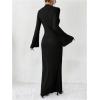 image:imageGORGLITTER Womens Bell Long Sleeve Cocktail Maxi Dress Crew Neck Bodycon Fishtail Casual Long DressesBlack