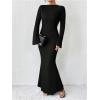 image:imageGORGLITTER Womens Bell Long Sleeve Cocktail Maxi Dress Crew Neck Bodycon Fishtail Casual Long DressesBlack