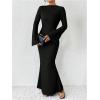 image:imageGORGLITTER Womens Bell Long Sleeve Cocktail Maxi Dress Crew Neck Bodycon Fishtail Casual Long DressesBlack