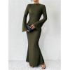 image:imageGORGLITTER Womens Bell Long Sleeve Cocktail Maxi Dress Crew Neck Bodycon Fishtail Casual Long DressesDark Green