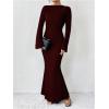 image:imageGORGLITTER Womens Bell Long Sleeve Cocktail Maxi Dress Crew Neck Bodycon Fishtail Casual Long DressesMaroon