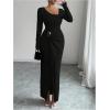 image:imageGORGLITTER Womens Birthday Wrap Asymmetrical Bodycon Midi Dress Neck Long Sleeve Side Slit Elegant Pencil Maxi DressesBlack