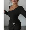 image:imageGORGLITTER Womens Birthday Wrap Asymmetrical Bodycon Midi Dress Neck Long Sleeve Side Slit Elegant Pencil Maxi DressesBlack