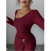 image:imageGORGLITTER Womens Birthday Wrap Asymmetrical Bodycon Midi Dress Neck Long Sleeve Side Slit Elegant Pencil Maxi DressesBurgundy