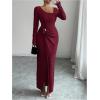 image:imageGORGLITTER Womens Birthday Wrap Asymmetrical Bodycon Midi Dress Neck Long Sleeve Side Slit Elegant Pencil Maxi DressesBurgundy