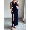 image:imageGORGLITTER Womens Birthday Wrap Bodycon Midi Dress Ruched V Neck Sleeveless Side Slit Elegant Summer Maxi DressesBlue