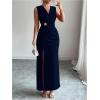 image:imageGORGLITTER Womens Birthday Wrap Bodycon Midi Dress Ruched V Neck Sleeveless Side Slit Elegant Summer Maxi DressesBlue