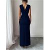 image:imageGORGLITTER Womens Birthday Wrap Bodycon Midi Dress Ruched V Neck Sleeveless Side Slit Elegant Summer Maxi DressesBlue