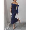 image:imageGORGLITTER Womens Bow Graduation Birthday Maxi Dress Elegant Summer Off Shoulder Wedding Guest Dinner Tea Party DressBlue