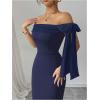 image:imageGORGLITTER Womens Bow Graduation Birthday Maxi Dress Elegant Summer Off Shoulder Wedding Guest Dinner Tea Party DressBlue