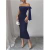 image:imageGORGLITTER Womens Bow Graduation Birthday Maxi Dress Elegant Summer Off Shoulder Wedding Guest Dinner Tea Party DressBlue