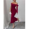 image:imageGORGLITTER Womens Bow Graduation Birthday Maxi Dress Elegant Summer Off Shoulder Wedding Guest Dinner Tea Party DressBurgundy