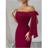 image:imageGORGLITTER Womens Bow Graduation Birthday Maxi Dress Elegant Summer Off Shoulder Wedding Guest Dinner Tea Party DressBurgundy