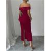 image:imageGORGLITTER Womens Bow Graduation Birthday Maxi Dress Elegant Summer Off Shoulder Wedding Guest Dinner Tea Party DressBurgundy