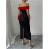 image:imageGORGLITTER Womens Bow Graduation Birthday Maxi Dress Elegant Summer Off Shoulder Wedding Guest Dinner Tea Party DressRed and Black