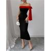 image:imageGORGLITTER Womens Bow Graduation Birthday Maxi Dress Elegant Summer Off Shoulder Wedding Guest Dinner Tea Party DressRed and Black