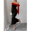 image:imageGORGLITTER Womens Bow Graduation Birthday Maxi Dress Elegant Summer Off Shoulder Wedding Guest Dinner Tea Party DressRed and Black