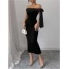 image:imageGORGLITTER Womens Bow Graduation Birthday Maxi Dress Elegant Summer Off Shoulder Wedding Guest Dinner Tea Party DressSolid Black