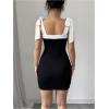 image:imageGORGLITTER Womens Bow Wedding Guest Dress Tie Shoulder Square Neck Bodycon Mini Dress Cute Going Out Summer DressesBlack