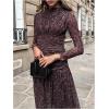 image:imageGORGLITTER Womens Cheetah Mesh Dress Animal Print Long Sleeve Sheer Mesh Bodycon Ruched Long Midi DressesPurple