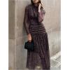 image:imageGORGLITTER Womens Cheetah Mesh Dress Animal Print Long Sleeve Sheer Mesh Bodycon Ruched Long Midi DressesPurple