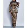 image:imageGORGLITTER Womens Cheetah Print Prom Formal Dress Deep V Neck High Slit Long Sleeve Cocktail Birthday Party DressesBrown