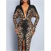 image:imageGORGLITTER Womens Cheetah Print Prom Formal Dress Deep V Neck High Slit Long Sleeve Cocktail Birthday Party DressesBrown