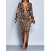 image:imageGORGLITTER Womens Cheetah Print Prom Formal Dress Deep V Neck High Slit Long Sleeve Cocktail Birthday Party DressesGold