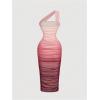 image:imageGORGLITTER Womens Cocktail Party Date Going Out Midi Dresses Mesh Ruched Tie Dye Sleeveless Ombre Bodycon DressesPink