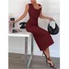 image:imageGORGLITTER Womens Cowl Neck Dress Birthday Wedding Guest Dress Sleeveless Ruched Tank Midi Summer Cocktail DressesBurgundy