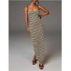 image:imageGORGLITTER Womens Crochet Striped Backless Maxi Dress Spaghetti Strap Bodycon Summer Beach Hawaiian SundressesCoffee