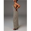 image:imageGORGLITTER Womens Crochet Striped Backless Maxi Dress Spaghetti Strap Bodycon Summer Beach Hawaiian SundressesCoffee