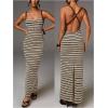 image:imageGORGLITTER Womens Crochet Striped Backless Maxi Dress Spaghetti Strap Bodycon Summer Beach Hawaiian SundressesCoffee