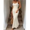 image:imageGORGLITTER Womens Crochet Striped Fishtail Bodycon Maxi Dress Backless Sleeveless Strappy Casual Summer Long SundressApricot