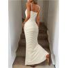 image:imageGORGLITTER Womens Crochet Striped Fishtail Bodycon Maxi Dress Backless Sleeveless Strappy Casual Summer Long SundressApricot