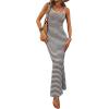 image:imageGORGLITTER Womens Crochet Striped Fishtail Bodycon Maxi Dress Backless Sleeveless Strappy Casual Summer Long SundressBlack and White