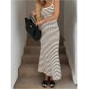 image:imageGORGLITTER Womens Crochet Striped Fishtail Bodycon Maxi Dress Backless Sleeveless Strappy Casual Summer Long SundressBlack and White Striped