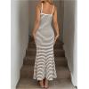 image:imageGORGLITTER Womens Crochet Striped Fishtail Bodycon Maxi Dress Backless Sleeveless Strappy Casual Summer Long SundressBlack and White Striped
