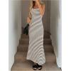 image:imageGORGLITTER Womens Crochet Striped Fishtail Bodycon Maxi Dress Backless Sleeveless Strappy Casual Summer Long SundressBlack and White Striped