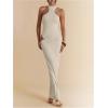 image:imageGORGLITTER Womens Cut Out Ruched Wrap Bodycon Maxi Dress Sleeveless Halter Going Out Cocktail Long DressesApricot