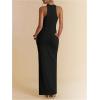 image:imageGORGLITTER Womens Cut Out Ruched Wrap Bodycon Maxi Dress Sleeveless Halter Going Out Cocktail Long DressesBlack