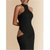 image:imageGORGLITTER Womens Cut Out Ruched Wrap Bodycon Maxi Dress Sleeveless Halter Going Out Cocktail Long DressesBlack