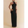 image:imageGORGLITTER Womens Cut Out Ruched Wrap Bodycon Maxi Dress Sleeveless Halter Going Out Cocktail Long DressesBlack