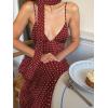image:imageGORGLITTER Womens Deep VNeck Polka Dots Mesh Tie Backless Sleeveless Long Maxi Dress with ScarfBurgundy