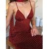 image:imageGORGLITTER Womens Deep VNeck Polka Dots Mesh Tie Backless Sleeveless Long Maxi Dress with ScarfBurgundy