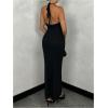 image:imageGORGLITTER Womens Draped Deep V Neck Backless Halter Dress Sexy Sleeveless Bodycon Wedding Guest Maxi DressesBlack