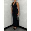 image:imageGORGLITTER Womens Draped Deep V Neck Backless Halter Dress Sexy Sleeveless Bodycon Wedding Guest Maxi DressesBlack