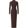 image:imageGORGLITTER Womens Drop Cinched Waist Maxi Dress Casual Cocktail Long Sleeve Mock Neck Ruched Split Going Out DressesBrown