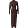 image:imageGORGLITTER Womens Drop Cinched Waist Maxi Dress Casual Cocktail Long Sleeve Mock Neck Ruched Split Going Out DressesBrown